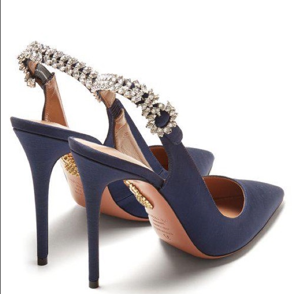 New ๐ Aquazzura Blue Portrait Of A Lady Embellished Slingback Pumps 40 - Picture 6 of 15